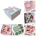 STVIRPOW 5-Pack Cupcake Box Combo with Full Clear Lid and 1.2 wide ribbon1 Small Cake and 5 Cupcakes Storage Container, Ribbon and Stickers for Birthday Party, Mother's Day(Pink ribbon)
