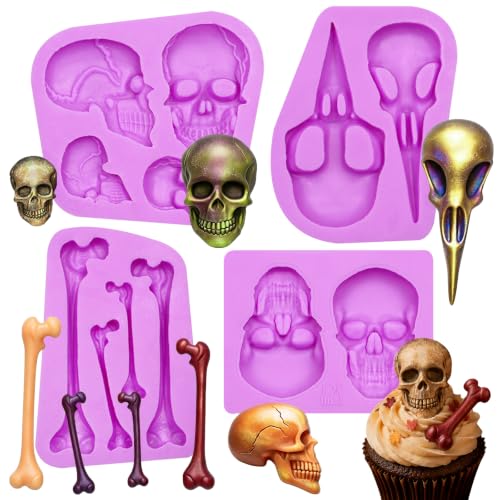 Infovox Halloween Skull and Bone Silicone Fondant Molds, Set of 4