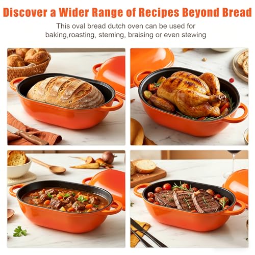 5 QT Enameled Cast Iron Sourdough Bread Oven, Loaf Pan with Lid - color: Orange, size: 5 QT