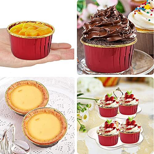 LNYZQUS 100 Pack Cupcake Liners with Dome Lids, 5oz Mini Baking Cups - color: Red Gold, size: 100 Pack