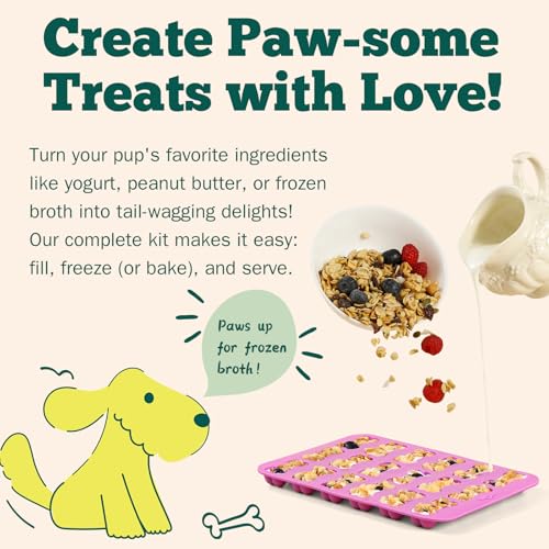 4 Pack Silicone Dog Treat Molds with Container and Ice Tong, Non-stick Puppy Paw and Bone Shaped Set with Bin, Silicone Mold for Pupsicle, Chocolate, Gummy, Candy, Baking, Jelly, Ice Cube, Pudding