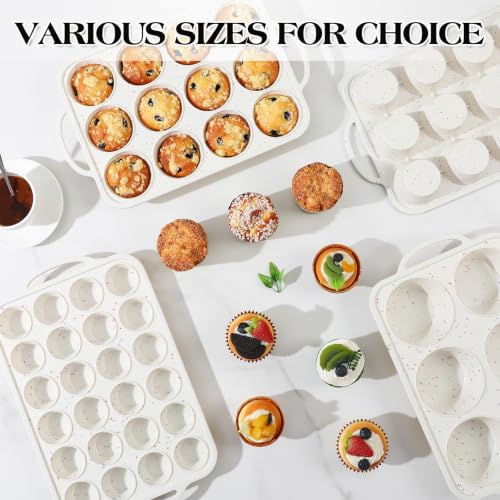 Vinino Mini Muffin Pan with Metal Reinforced Frame-2Pack, Silicone Cupcake Pan for Baking 24 Cup Mini Size, BPA Free Silicone Muffin Tray, Cupcake Baking Pan Molds for Oven Dishwasher Safe - Cream - size: Mini