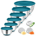 TeamFar Mixing Bowls, Stainless Steel Salad Bowl with Lid & Graters -Blue - color: Blue
