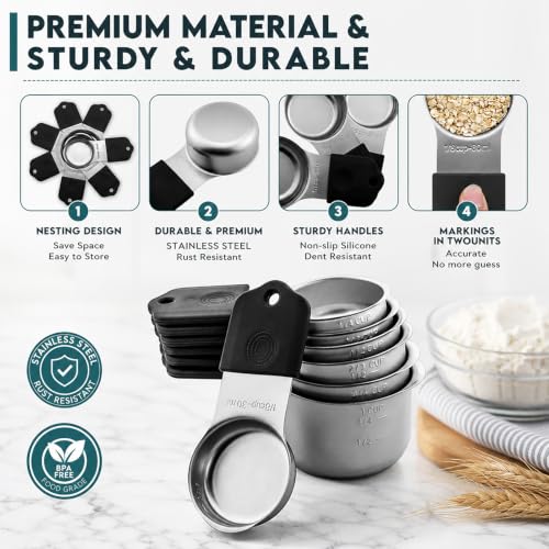 XSNBRD Magnetic Measuring Cups Set, 7-Piece Stainless Steel Stackable - color: Black