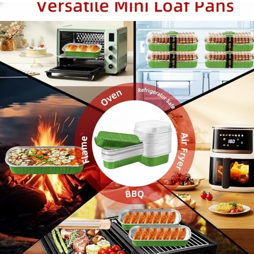 30 Pack 6.8oz Christmas Green Disposable Rectangular Aluminum Foil Mini Loaf Pans with Lids,Mini Cake Pans for Baking, Loaf Baking Pans, Small Individual Containerfor for Patrick’s Day Party Picnics - color: Green