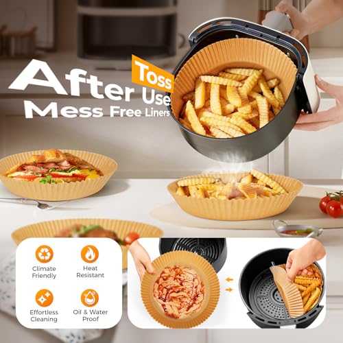Round 100Pcs 8Inch Air Fryer Paper Liners Disposable for 5-8QT - size: 8"Round