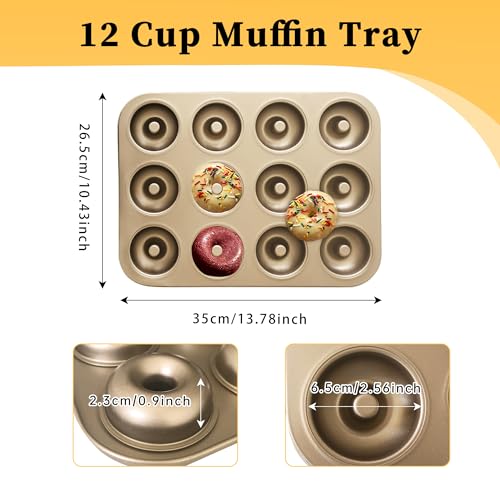 Donut Pans 2 Pack, 12 Cavity Nonstick Doughnut Trays, Gold