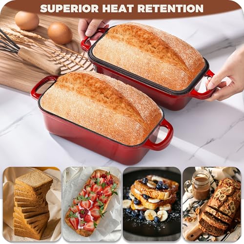 Cast Iron Loaf Pan with Lid, 9x5 Loaf Pans for Homemade Bread - color: Red, size: 9x5 Inch