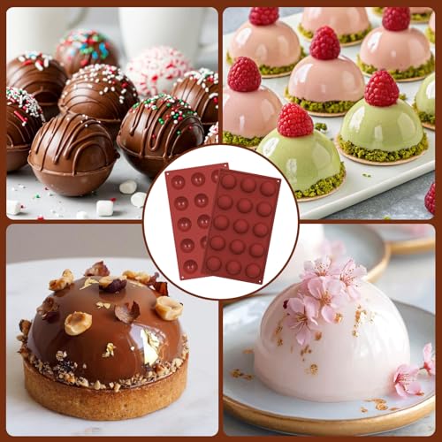 Semi Sphere Silicone Molds, Sphere Chocolate Mold 15-Cavity Small Half Sphere Round Silicone Molds for Making Jelly, Cake, Chocolates Bombs 2 Pack - color: 1.6" Small: 2 PCS, size: Semi Sphere