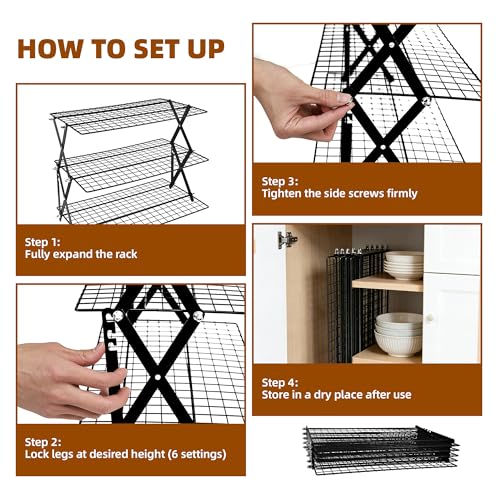 3 Tier Collapsible Cooling Rack Sourdough Cooling Rack 17"x10" - color: Black, size: 3-Tier