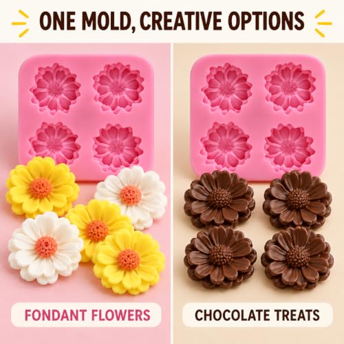 4-Piece 3D Daisy and Rose Silicone Fondant Mold Set - style: 4flowers molds