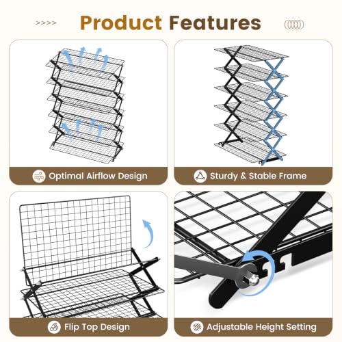 6 Tier Collapsible Cooling Rack for Baking Cookies Bread Barbecue