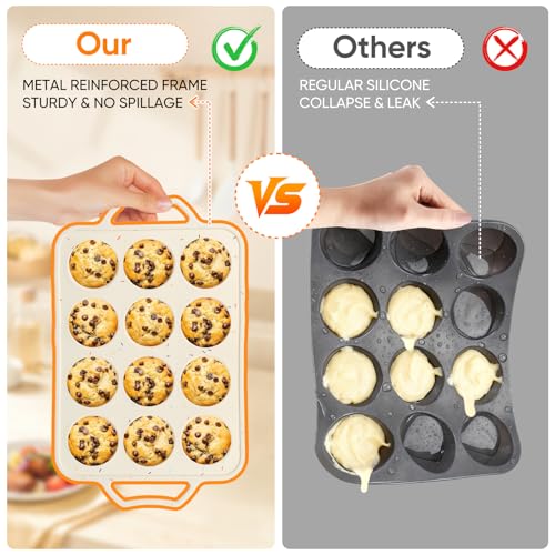 12-Cup Silicone Muffin Pan with Metal Frame - size: 1pc: 12 Cups