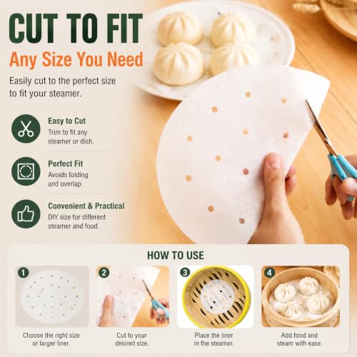 SEIWEI 100pcs 3 inch Air Fryer Parchment Paper Bamboo Steamer Paper Liners, Round Perforated Parchment Paper Sheets, Heat Resistant Non-stick Basket Mat, Perfect for Dumpling Steaming, Baking, Cooking - size: 3 inch