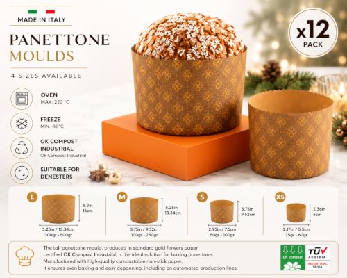 Pastry Chef's Boutique Thin Panettone Paper Pan Mold (Thin Paper - Small 500gr) - Pack of 12 - size: Thin Paper - Small 500gr