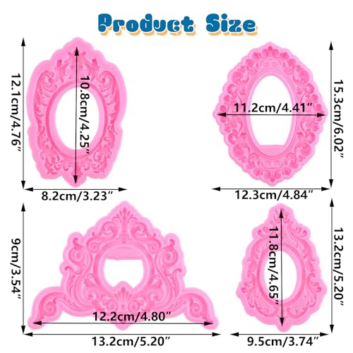 Mujiang Picture Frames Silicone Molds Photo Frame Fondant Mold Set Of 4 - color: Style F