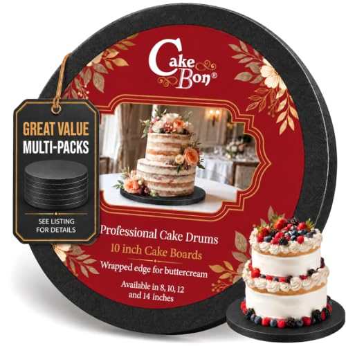 Cakebon Cake Boards 10" Black Round Cake Drums 1/2" Wrapped Edge 6Pack - color: Black, size: 10 Inch