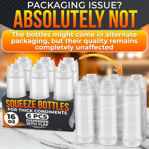 HYQO 6 Pcs 16 oz Condiment Squeeze Bottles for Sauces, Self-Closing Valve - size: 16 oz Inverted