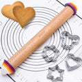 13.6" Adjustable Wooden Rolling Pin with 4 Thickness Rings & Cookie Molds - color: Natural Wood
