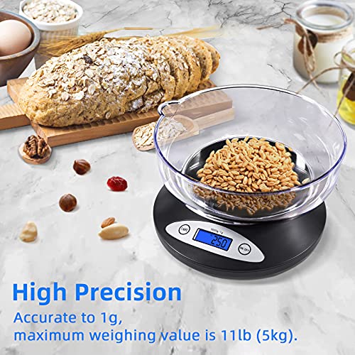 THINKSCALE 11lb Kitchen Scale with Bowl, 1g/0.1oz Backlit LCD for Baking