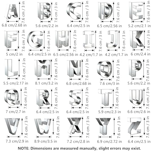 Capital Letter Alphabet Shaped Cookie Cutters Set Stainless Steel 26Pcs 3in - size: 3-Inch