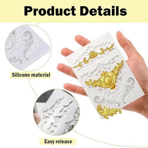 3 Pcs Baroque Silicone Mold, Scroll Fondant Mold for Cake Decor