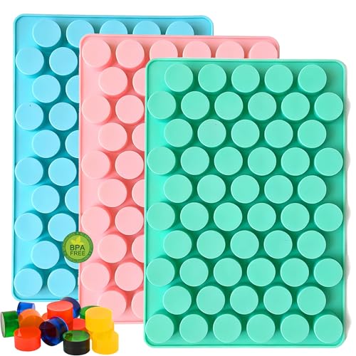3pcs Round Candy Molds Silicone Molds for Hard Candy, Gummy, Caramels, Chocolate, Ganache, Ice Cubes, 220 Cavity - color: 3pc-55 Cavities Round