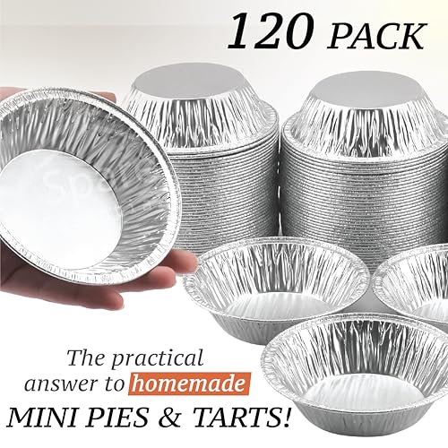 (120 Pack) 5" Aluminum Pie Pans 5 Inch, Mini Pie Tins Disposable, 5 Inch Aluminum Foil Pie - Individual Pie Pans perfect for Baking, Storing & Reheating Pot Pies Small Pie Tins