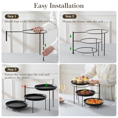 MALACASA Round 3 Tier Serving Tray,10.25 Inch Black Porcelain Dessert Stand - color: Black