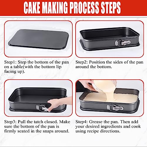 Springform Cake Pan Square 9.5inch,10inch,11inch, Set of 3 non stick leakproof cake baking pans with removable bottom, Non Stick Carbon Steel…