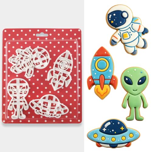 4Pcs Space Cookie Cutters 3D Astronaut UFO Rocket Alien Baking Tools - color: Space