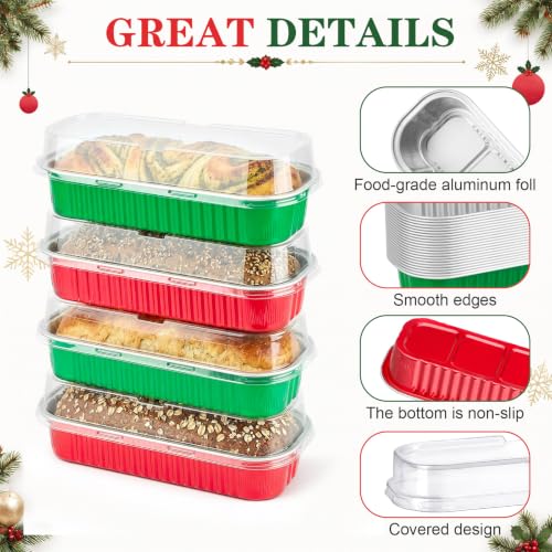 Qunclay 300 Pcs Mini Loaf Pans with Lids 6.8 oz Aluminum Foil, Red Green - color: Red Green