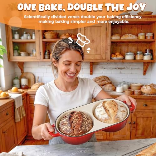 Double Dutch Oven for Sourdough Bread Baking, 2.6QT (Red) - color: Red