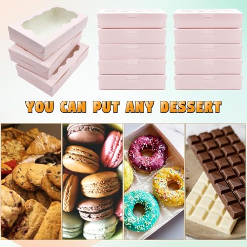 Cookie Boxes with Window Pink Bakery Boxes 7 x 4.3 x 1.5 Inch Takeout Treat Boxes for Cookies, Donuts, Pastry, Strawberries, Macarons(20PCS) - color: Pink