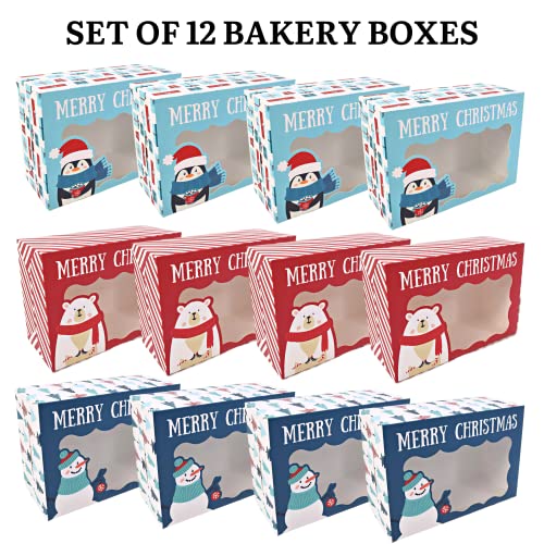 Christmas Cookie Boxes - 12 Pack - Assorted Bakery Gift Boxes with Window - color: Christmas Characters