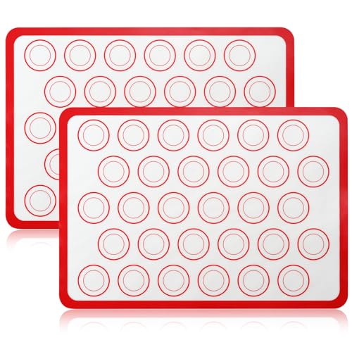 Luckyiren 2 Pack Silicone Macaron Baking Mat, Half Sheet Liners, Red/White - color: Red with Circles 0.4mm