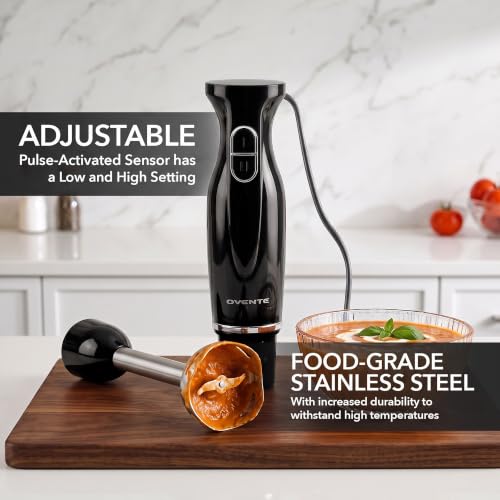 OVENTE Electric Corded Hand Blender, 300W with 2 Mixing Speeds Black HS560B - color: Black