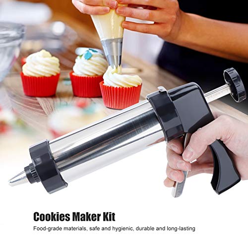 Stainless Steel Cookies Press, Cookie Press Gun Kit with 13 Cookie Discs and 7 Piping Tips for for DIY cake Maker Baking Supplie