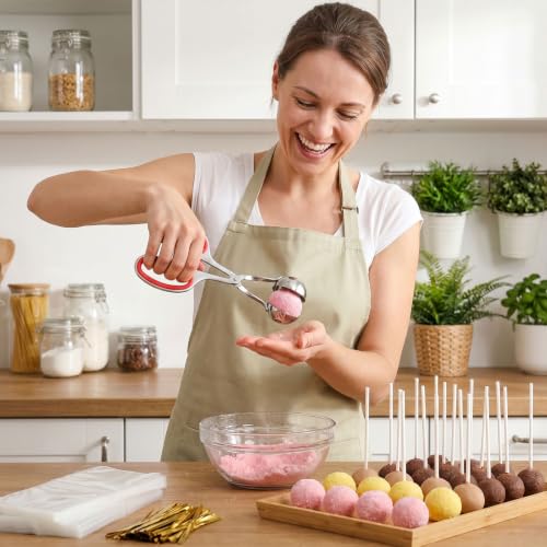 Cake Pop Mold Sticks Set, Ball Shape Cake Pop Maker Mold with 100 Pcs Paper Sticks, Clear Wrappers & Gold Twist Ties, DIY Lollipop Baking Tools for Candy & Cake Pop Making
