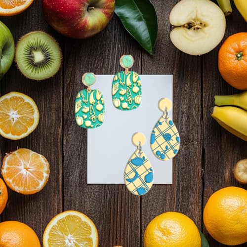 CHGCRAFT 4Pcs Fruit and Vegetable Graphics Polymer Clay Texture Sheet Rubber Clay Texture Mat for Polymer Clay Making Earrings Jewelry DIY Crafts 4 × 2.6 in - style: Fruits