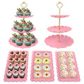 5 Pcs Dessert Table Display Set, Round Cupcake Stand, Pink - color: Pink Round