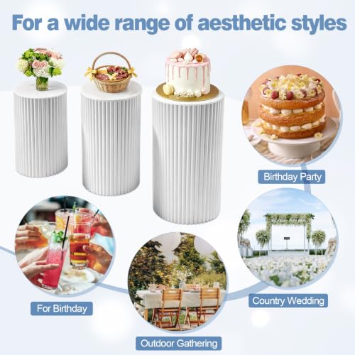 3 PCS Metal Pedestal Stands for Party White 23.6''(L) 21.65"(M) 19.88"(S)