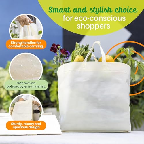 Simply Cool 400 Pack Reusable Grocery Bags, Medium Tote Bags Bulk, Cream - color: Cream, size: 400 Pack - Medium Bags