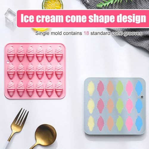 Chocolate Molds, 2Pcs Silicone Ice-Cream Cone Mold with 18 Cavities - color: Pink