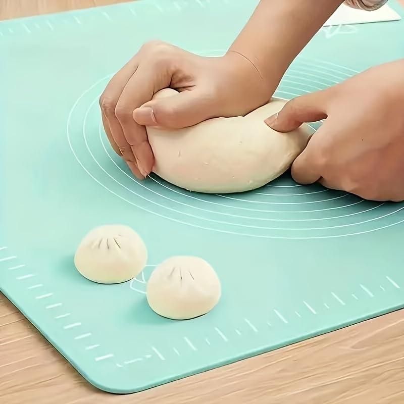 Silicone Pastry Extra Thick Non Stick Baking Mat with Measurements and Edge Heightening, Silicone Rolling Mat for Pastry, Bread, Cookies, Pizza, Fondant, Pasta