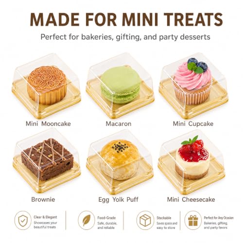 DOITOOL 100 Pcs Mini Cake Containers 2.24 Inch Mooncake Packaging Boxes - color: Golden(S)