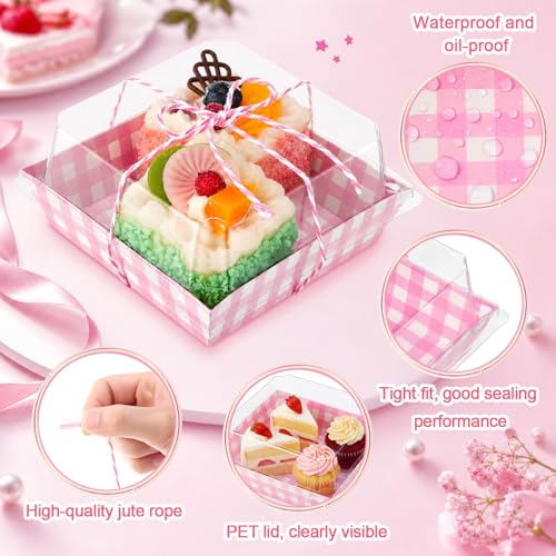 Jetec 150 Charcuterie Boxes with Clear Lids 4" Bakery, Pink White - color: Pink White