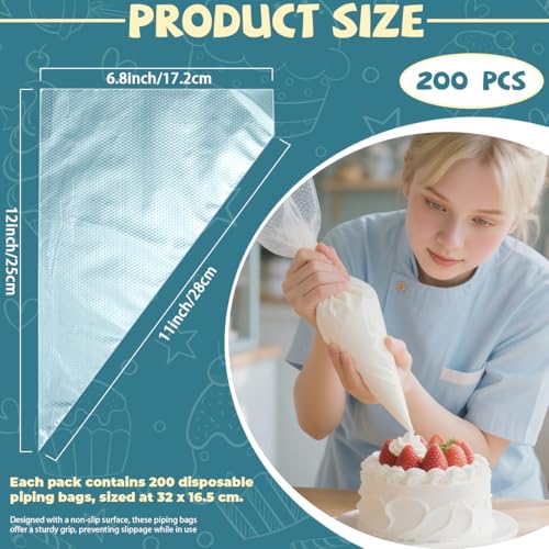 10 Inch Disposable Piping Bags 200PCS, Icing Piping Bags for Frosting, Thickened Non-Slip and Anti-Burst Pastry Bags for all Size Tips Couplers and Baking Cookies Candy Supplies Kits - size: 10 inch