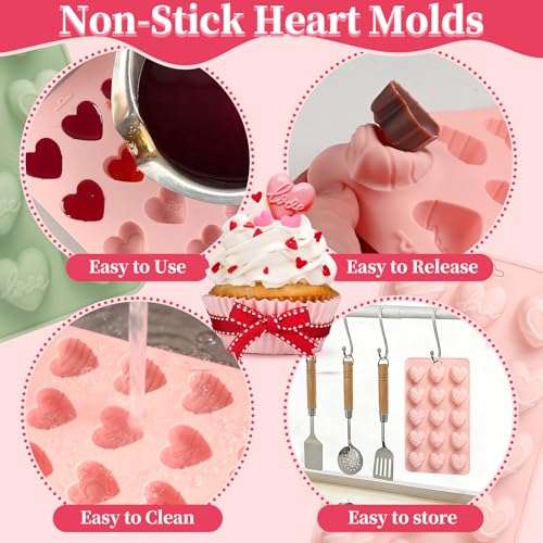 Heart Chocolate Mold, 2Pcs Heart Silicone Molds - color: 2Pcs Pink & Green