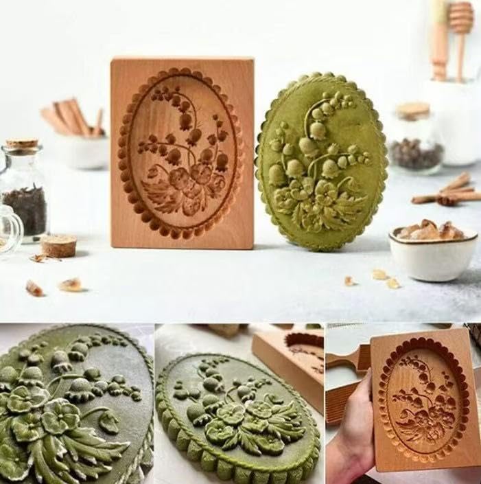 Carved Wooden Gingerbread Cookie Mold,3D Wooden Baking Mold Cookie Biscuit Press Stamp Molds,Cookie Cutter,Cookie Stamp,DIY Biscuit Stamp Mould for Halloween Thanksgiving Christmas(Violet-Large) - color: 2#-Violet-Large